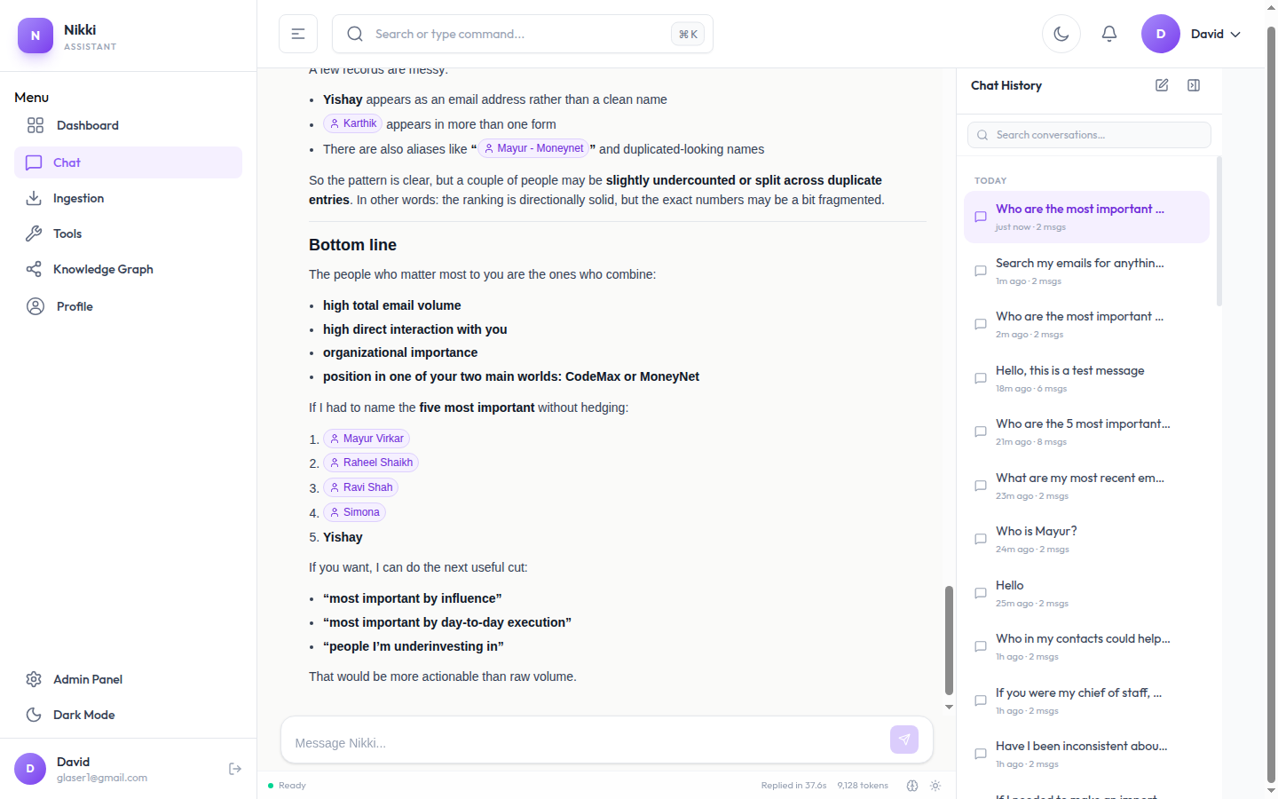 Nikki answering a relationship intelligence question